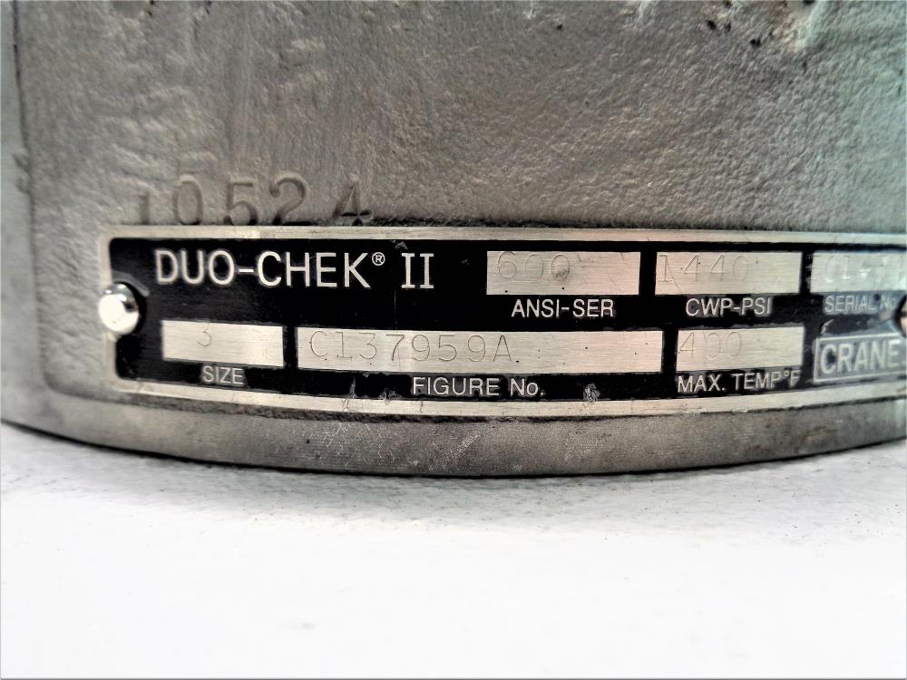 Crane Duo-Chek II Check Valve, 3" 600 ANSI, Stainless Steel, C137959A